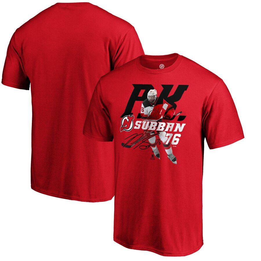 P.K. Subban New Jersey Devils Player Hometown T-Shirt - Red NHL Guys Tee
