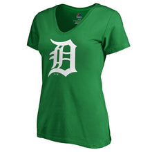 Load image into Gallery viewer, Detroit Tigers Women&#39;s 2019 St. Patrick&#39;s Day White Logo V-Neck T-Shirt - Kelly Green MLB Ladies V-Neck
