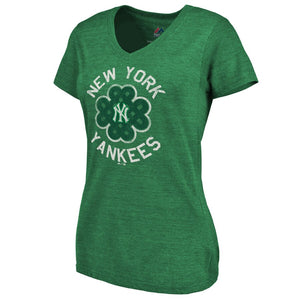 New York Yankees Women's 2019 St. Patrick's Day Luck Tradition V-Neck T-Shirt - Kelly Green MLB Ladies V-Neck