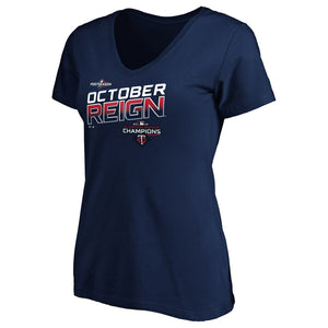 Minnesota Twins Women's 2019 Al Central Division Champions Locker Room V-Neck T-Shirt - Navy MLB Ladies V-Neck