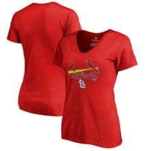 Load image into Gallery viewer, St. Louis Cardinals Women&#39;s Plus Sizes Team Lockup T-Shirt - Red MLB Ladies V-Neck
