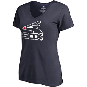 Chicago White Sox Women's Plus Size Cooperstown Collection Huntington V-Neck T-Shirt - Navy MLB Ladies V-Neck