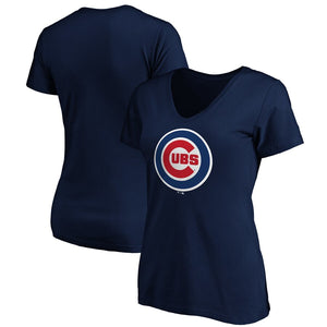Chicago Cubs Women's Core Official Logo V-Neck T-Shirt - Navy MLB Ladies V-Neck