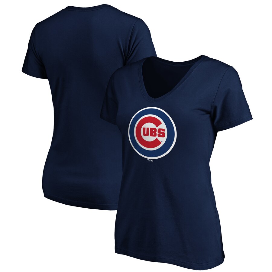 Chicago Cubs Women's Core Official Logo V-Neck T-Shirt - Navy MLB Ladies V-Neck