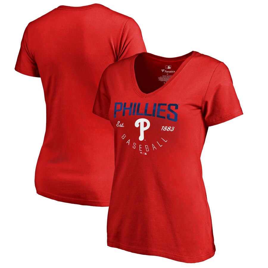 Philadelphia Phillies Women's Plus Size Live For It V-Neck T-Shirt - Red MLB Ladies V-Neck
