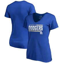 Load image into Gallery viewer, Los Angeles Dodgers Women&#39;s Plus Size Onside Stripe V-Neck T-Shirt - Royal MLB Ladies V-Neck
