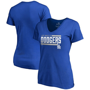 Los Angeles Dodgers Women's Plus Size Onside Stripe V-Neck T-Shirt - Royal MLB Ladies V-Neck