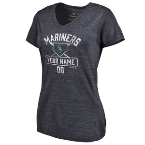 Seattle Mariners Women's Personalized Base Runner Tri-Blend T-Shirt - Navy MLB Ladies V-Neck