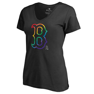 Boston Red Sox Women's Pride T-Shirt - Black MLB Ladies V-Neck