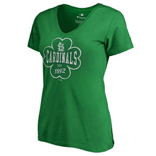 Load image into Gallery viewer, St. Louis Cardinals Women&#39;s 2019 St. Patrick&#39;s Day Emerald Isle Plus Size V-Neck T-Shirt - Kelly Green MLB Ladies V-Neck
