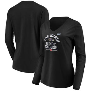 Baltimore Ravens Nfl Pro Line Women's 2019 Afc North Division Champions Cover Two Long Sleeve V-Neck T-Shirt - Black NFL Ladies V-Neck Long Sleeve