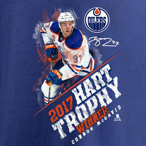 Connor Mcdavid Edmonton Oilers 2020 Nhl Hart Trophy Winner T-Shirt - Royal NHL Guys Tee
