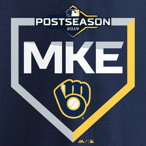 Milwaukee Brewers Profile Women's 2019 Postseason Plus Size Dugout Authentic V-Neck T-Shirt - Navy MLB Ladies V-Neck