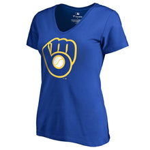 Load image into Gallery viewer, Milwaukee Brewers Women&#39;s Cooperstown Collection Huntington T-Shirt - Royal MLB Ladies V-Neck
