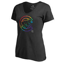 Load image into Gallery viewer, Chicago Cubs Women&#39;s Pride T-Shirt - Black MLB Ladies V-Neck
