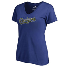 Load image into Gallery viewer, Los Angeles Dodgers Women&#39;s Armed Forces Wordmark T-Shirt - Royal MLB Ladies V-Neck
