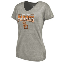 Load image into Gallery viewer, San Diego Padres Women&#39;s Cooperstown Collection Season Ticket Tri-Blend V-Neck T-Shirt - Heathered Gray MLB Ladies V-Neck
