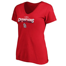 Load image into Gallery viewer, St. Louis Cardinals Women&#39;s 2019 Nl Central Division Champions Base Coach V-Neck T-Shirt - Red MLB Ladies V-Neck

