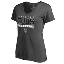 Load image into Gallery viewer, Chicago Cubs Women&#39;s Charcoal Stack Plus Size V-Neck T-Shirt - Ash MLB Ladies V-Neck
