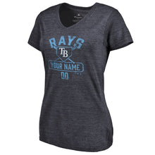 Load image into Gallery viewer, Tampa Bay Rays Women&#39;s Personalized Base Runner Tri-Blend T-Shirt - Navy MLB Ladies V-Neck
