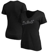 Load image into Gallery viewer, Detroit Tigers Women&#39;s 2019 Players&#39; Weekend Wordmark V-Neck T-Shirt - Black MLB Ladies V-Neck
