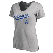 Load image into Gallery viewer, Los Angeles Dodgers Women&#39;s Cooperstown Collection Wahconah V-Neck T-Shirt - Ash MLB Ladies V-Neck
