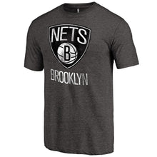 Load image into Gallery viewer, Brooklyn Nets Distressed Team Logo Tri-Blend T-Shirt - Heather Black NBA Guys Tee
