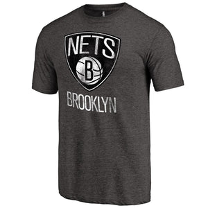 Brooklyn Nets Distressed Team Logo Tri-Blend T-Shirt - Heather Black NBA Guys Tee