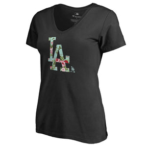 Los Angeles Dodgers Women's Lovely V-Neck T-Shirt - Black MLB Ladies V-Neck