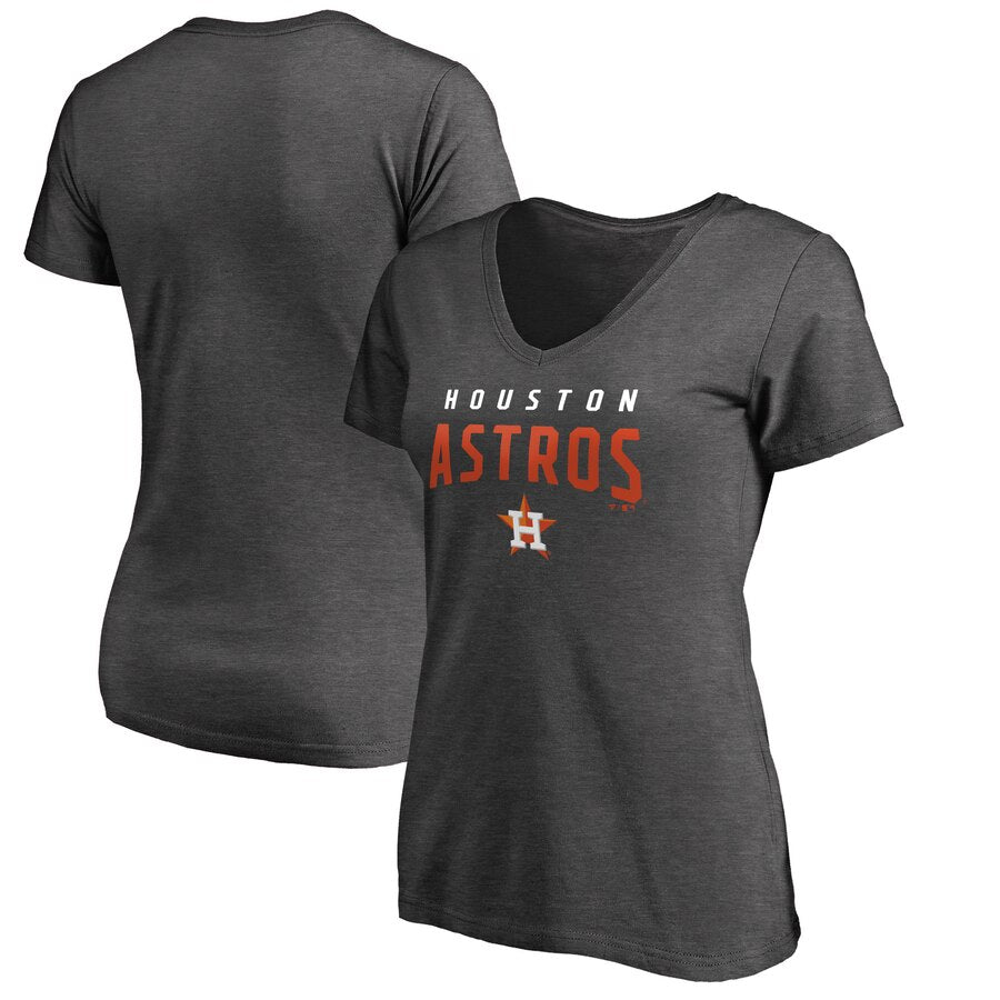Houston Astros Women's Plus Size Engage Arch V-Neck T-Shirt - Charcoal MLB Ladies V-Neck