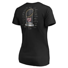 Load image into Gallery viewer, Washington Nationals Women&#39;s 2019 World Series Champions Signature Roster V-Neck T-Shirt - Black MLB Ladies V-Neck
