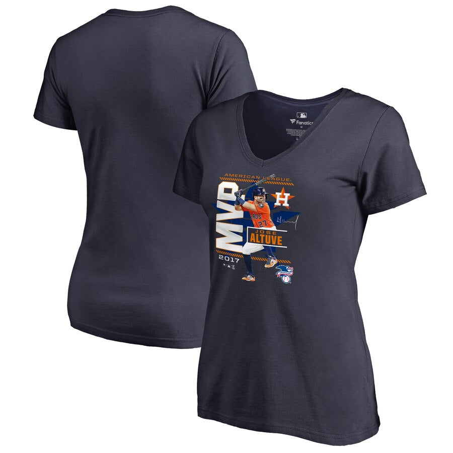 Jose Altuve Houston Astros Women's 2017 American League Mvp V-Neck T-Shirt - Navy MLB Ladies V-Neck