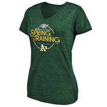Load image into Gallery viewer, Oakland Athletics Women&#39;s 2020 Spring Training Round Trip Tri-Blend V-Neck T-Shirt - Green MLB Ladies V-Neck
