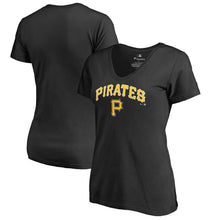 Load image into Gallery viewer, Pittsburgh Pirates Women&#39;s Team Lockup T-Shirt - Black MLB Ladies V-Neck
