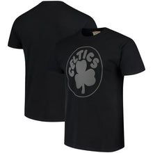 Load image into Gallery viewer, Boston Celtics Majestic Throwback Logo Reflective Tek Patch T-Shirt - Black NBA Guys Tee
