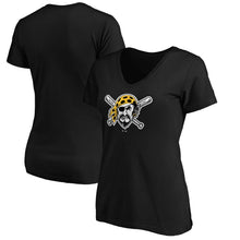 Load image into Gallery viewer, Pittsburgh Pirates Women&#39;s 2020 Road Emblem Patch V-Neck T-Shirt - Black MLB Ladies V-Neck
