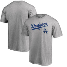 Load image into Gallery viewer, Los Angeles Dodgers Team Lockup T-Shirt - Heathered Gray MLB Guys Tee
