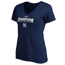 Load image into Gallery viewer, New York Yankees Women&#39;s 2019 Al East Division Champions Base Coach V-Neck T-Shirt - Navy MLB Ladies V-Neck
