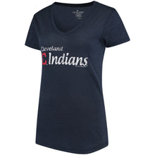 Load image into Gallery viewer, Cleveland Indians Soft As A Grape Women&#39;s Double Steal Tri-Blend V-Neck T-Shirt - Navy MLB Ladies V-Neck
