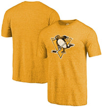 Load image into Gallery viewer, Pittsburgh Penguins Distressed Primary Logo Tri-Blend T-Shirt - Gold NHL Guys Tee
