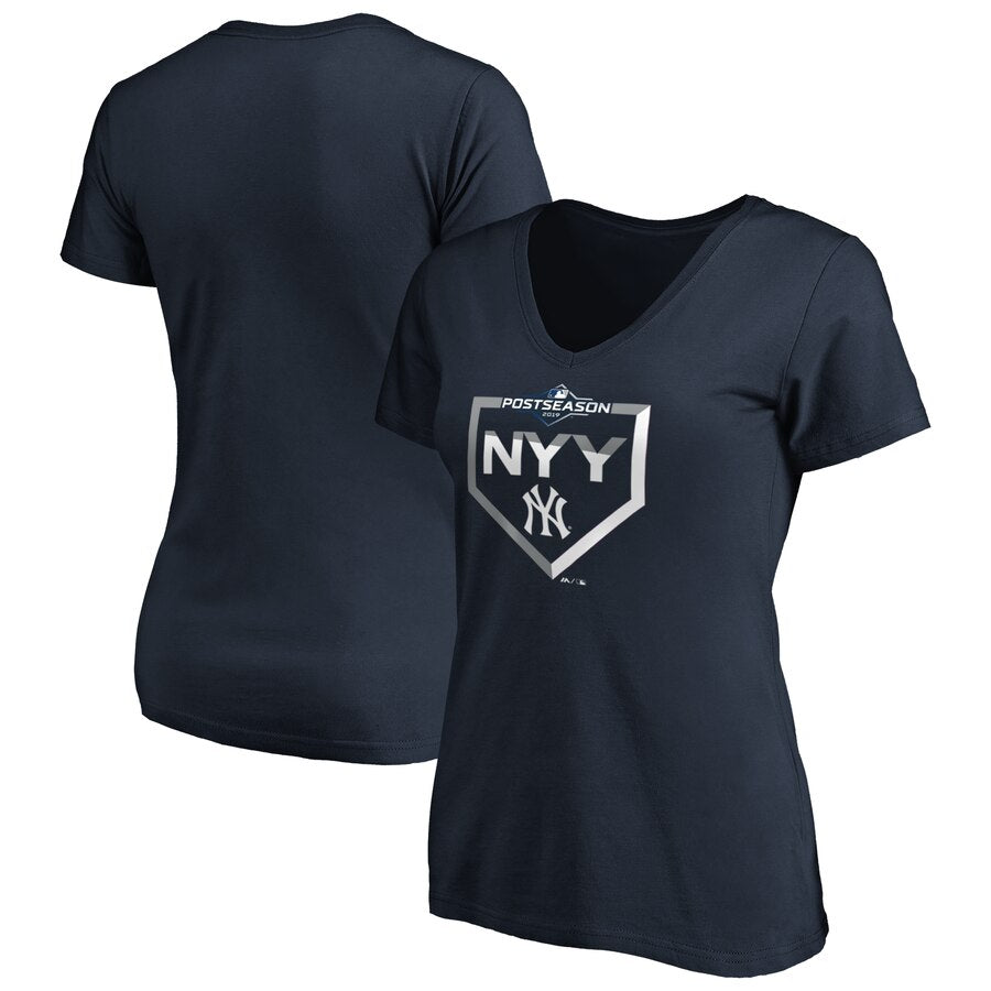 New York Yankees Women's 2019 Postseason Dugout Authentic V-Neck T-Shirt - Navy MLB Ladies V-Neck