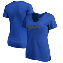 Load image into Gallery viewer, Milwaukee Brewers Women&#39;s Armed Forces Wordmark T-Shirt - Royal MLB Ladies V-Neck
