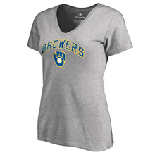 Load image into Gallery viewer, Milwaukee Brewers Women&#39;s Cooperstown Collection Wahconah V-Neck T-Shirt - Ash MLB Ladies V-Neck
