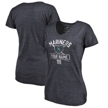 Load image into Gallery viewer, Seattle Mariners Women&#39;s Personalized Base Runner Tri-Blend T-Shirt - Navy MLB Ladies V-Neck

