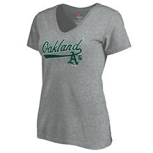 Load image into Gallery viewer, Oakland Athletics Women&#39;s Showtime V-Neck T-Shirt - Heathered Gray MLB Ladies V-Neck
