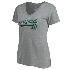 Oakland Athletics Women's Showtime V-Neck T-Shirt - Heathered Gray MLB Ladies V-Neck