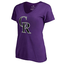 Load image into Gallery viewer, Colorado Rockies Women&#39;s Secondary Color Primary Logo T-Shirt - Purple MLB Ladies V-Neck
