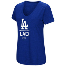 Load image into Gallery viewer, Los Angeles Dodgers Under Armour Women&#39;s Team Lock-Up Tri-Blend T-Shirt - Royal MLB Ladies V-Neck
