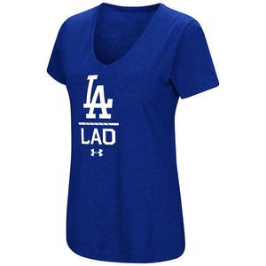 Los Angeles Dodgers Under Armour Women's Team Lock-Up Tri-Blend T-Shirt - Royal MLB Ladies V-Neck