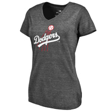 Load image into Gallery viewer, Los Angeles Dodgers Women&#39;s Cooperstown Collection Huntington Tri-Blend V-Neck T-Shirt - Heathered Gray MLB Ladies V-Neck
